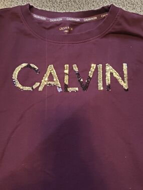 Calvin Klein Plum Sweatshirt with Gold & Dark Sequin Logo